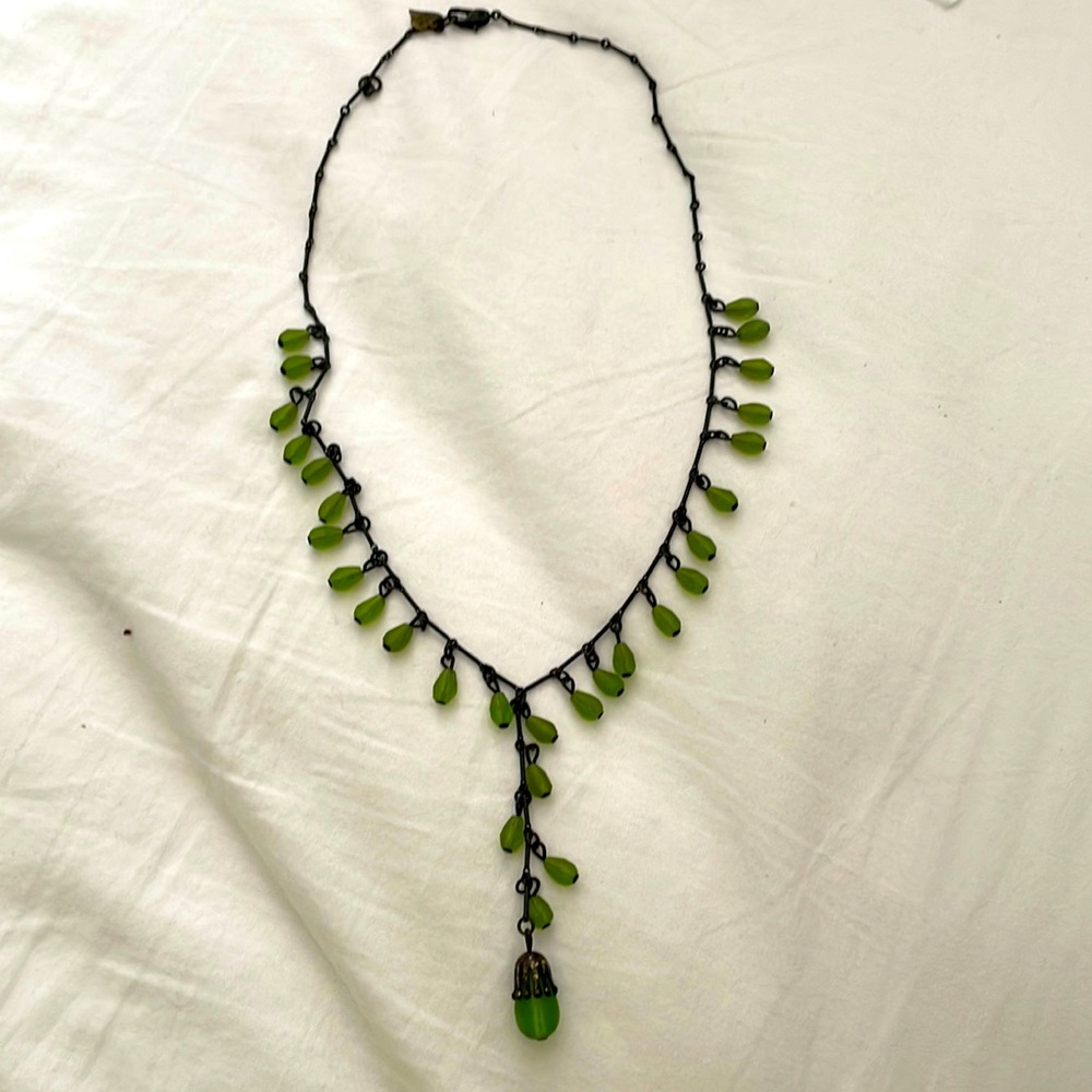 Precious vintage green teardrop necklace.